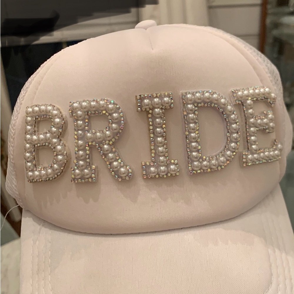 White Bride Hat with Pearlescent Beads